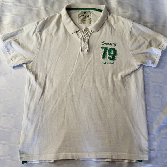 SOKOOL CLOTHING CALIFORNIA POLO COLLAR MEN'S CASUAL WEAR SHIRT XL WHITE GREEN - Picture 12 of 13